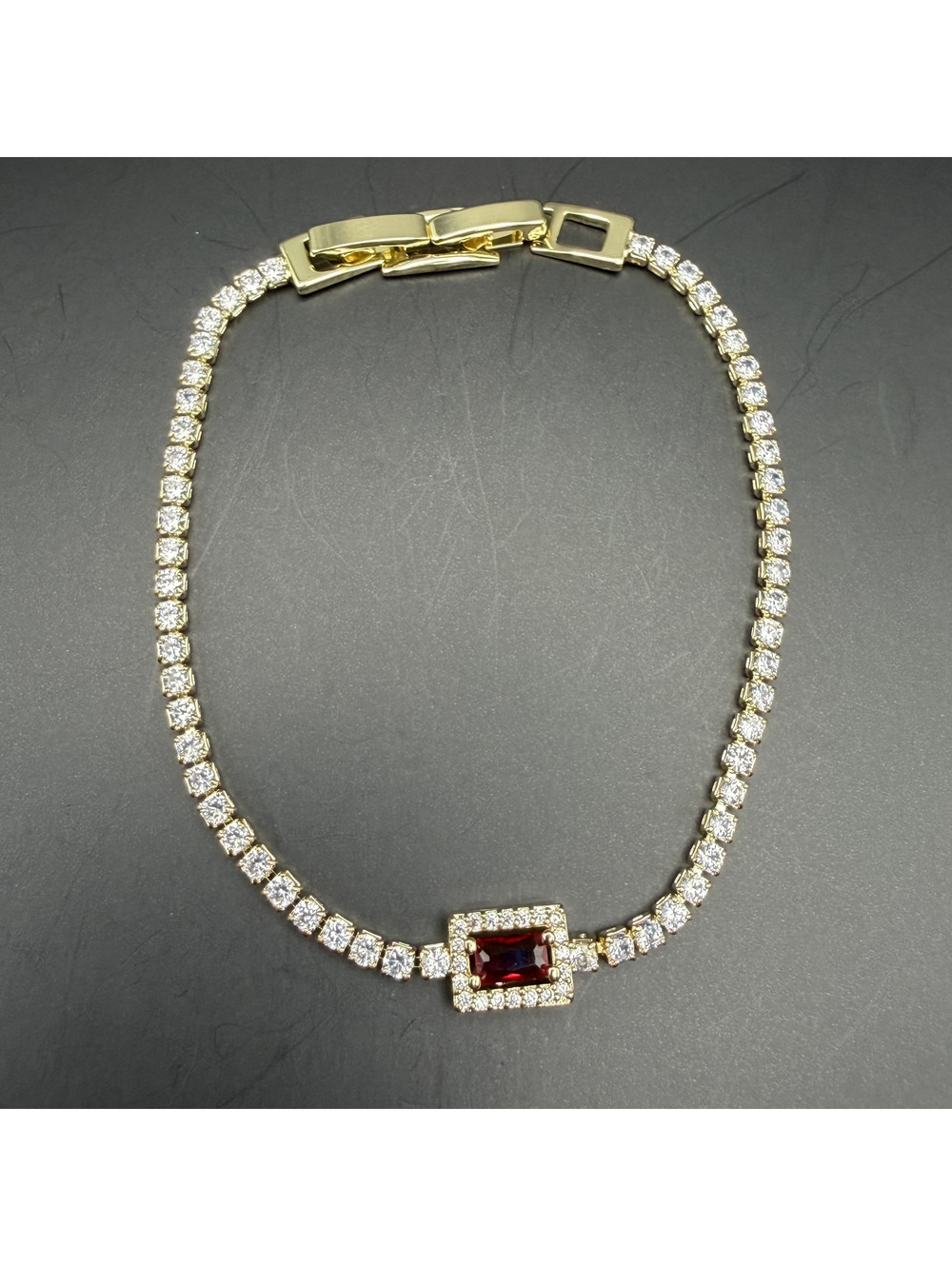 candy+clover framed red crystal gold tone tennis bracelet